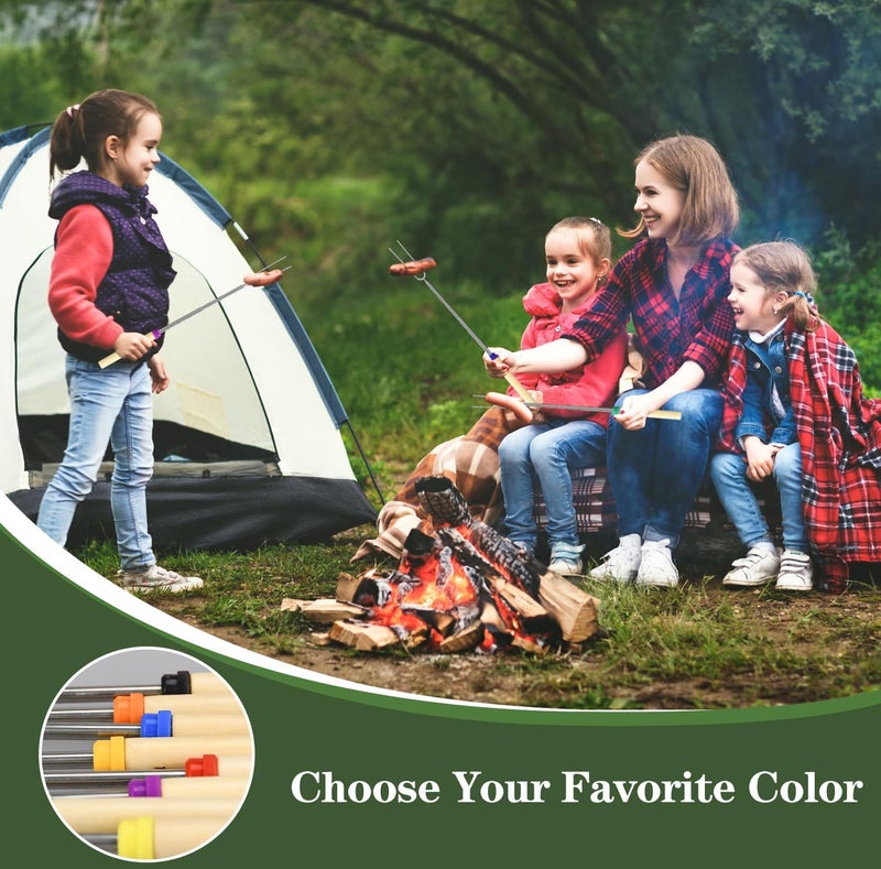 DkOvn 8 Pack Marshmallow Roasting Sticks Set, Extendable 32in Long Metal Barbecue Skewers with Wooden Handle, for Marshmallow, Hot Dogs, Camping, BBQ, Grill - Image 2