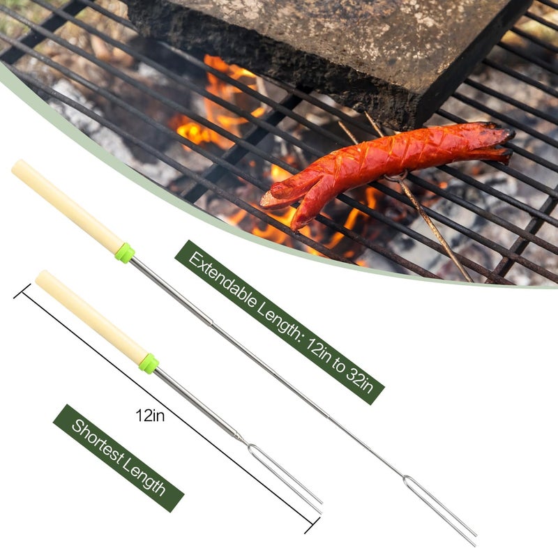 DkOvn 8 Pack Marshmallow Roasting Sticks Set, Extendable 32in Long Metal Barbecue Skewers with Wooden Handle, for Marshmallow, Hot Dogs, Camping, BBQ, Grill - Image 3