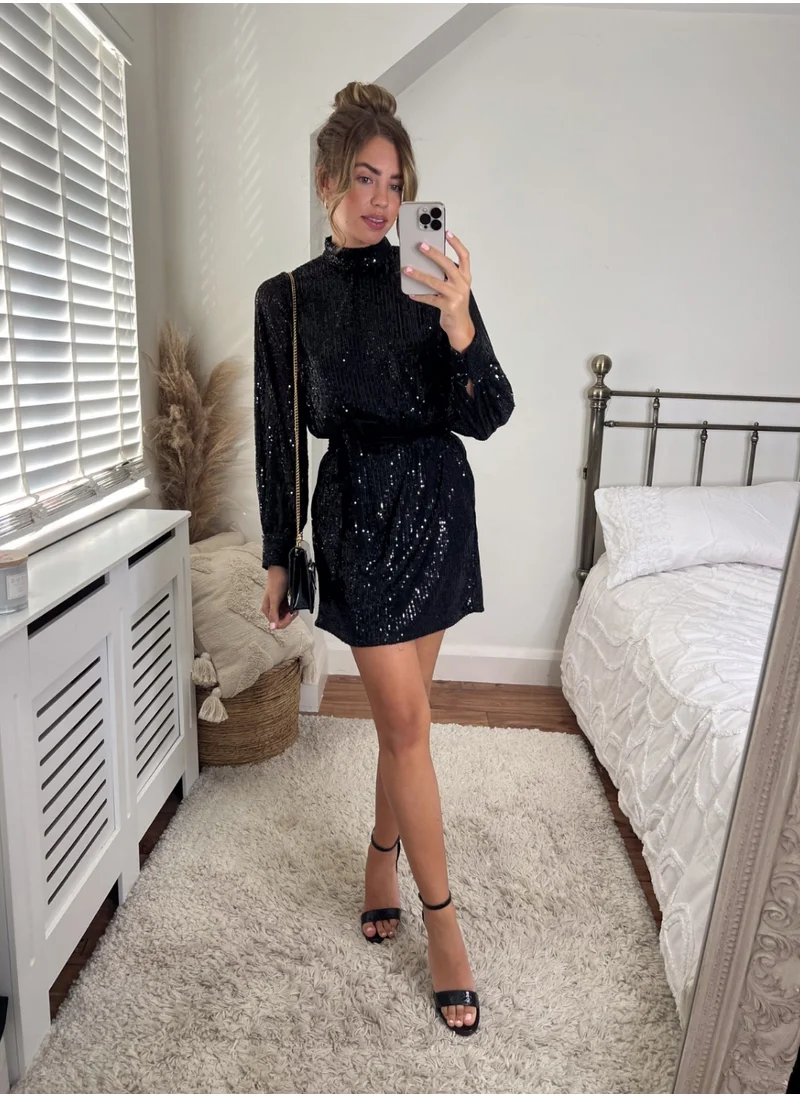 Style Cheat Hannah Sequin High Neck Mini Dress