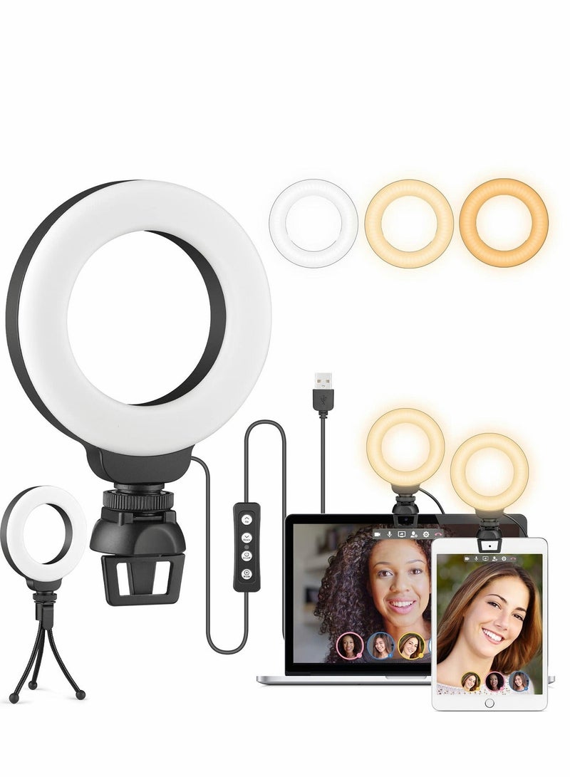 Captaintech Video Conference Lighting Kit, 4" Ring Light for Laptop with Stand Clip, Remote Working, Distance Learning, Zoom Call Lighting, Self Broadcasting, Computer Conferencing - Image 1