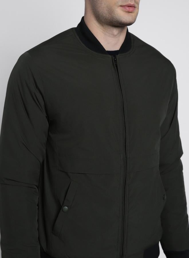 Dennis Lingo Riffle Green Regular Fit Men's Solid Rib Collar Full Sleeves Polyester Jacket with Zipper Closure  - Image 5