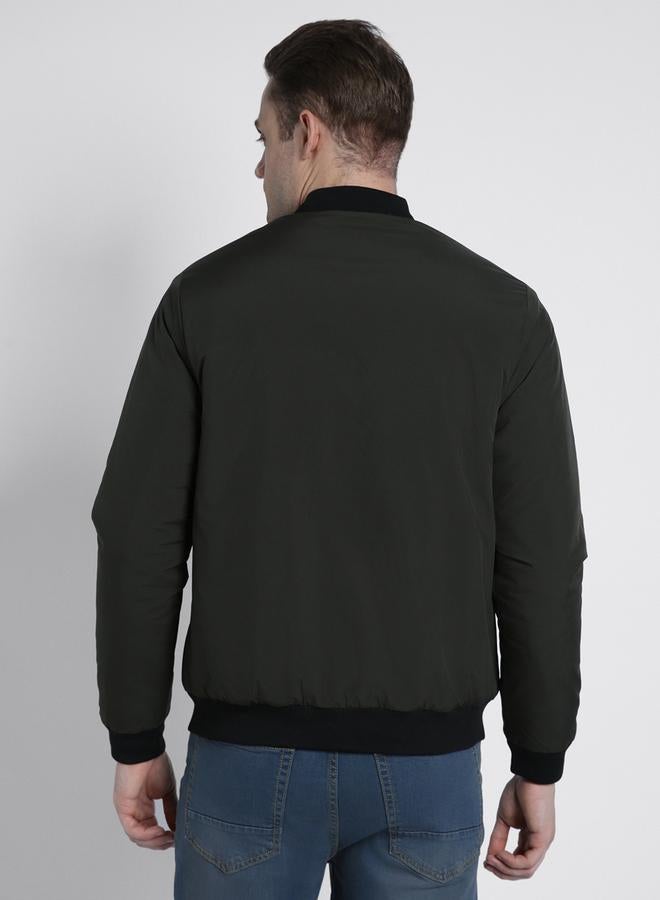 Dennis Lingo Riffle Green Regular Fit Men's Solid Rib Collar Full Sleeves Polyester Jacket with Zipper Closure  - Image 2
