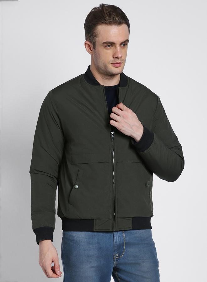 Dennis Lingo Riffle Green Regular Fit Men's Solid Rib Collar Full Sleeves Polyester Jacket with Zipper Closure  - Image 1