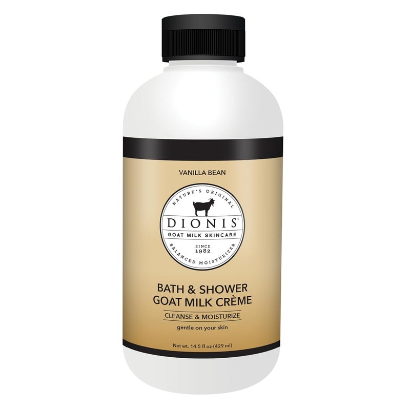 Dionis Goat Milk Skincare Vanilla Bean Bath Soap  Liquid Shower Crme Skin Moisturizer  Hydrating Body Wash Made in The USA Cruelty Free Shower Gel For Sensitive Skin 145 oz Bottle
