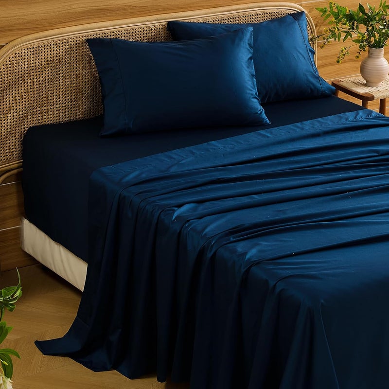 Bedlifes Deep Pocket Sheets 18-24 Inch, Queen Size Egyptian Cotton 1000 Thread Count, 4-Piece - Fits Extra Thick Mattresses, Cooling & Breathable (Navy) - Image 1
