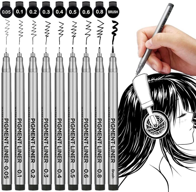 ARROLLIANT Micro-Line Pens,Set Of 9 Black Micro-Pen Fineliner Ink Pens,Waterproof Archival Ink,Multiliner,Sketching,Anime,Artist Illustration,Technical Drawing,Office Documents - Image 1