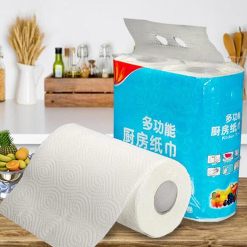 White Soft Kitchen Paper Towels 5 Rolls Wood Pulp Oil Water Absorption Home Office Use - Image 3