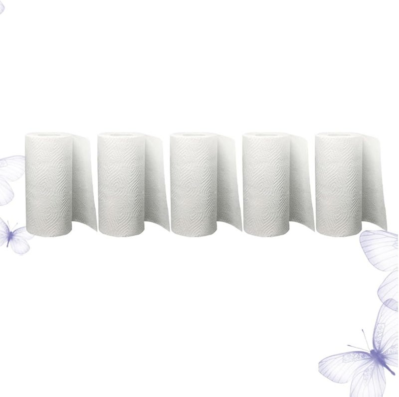 White Soft Kitchen Paper Towels 5 Rolls Wood Pulp Oil Water Absorption Home Office Use - Image 4