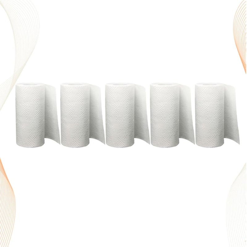 White Soft Kitchen Paper Towels 5 Rolls Wood Pulp Oil Water Absorption Home Office Use - Image 5