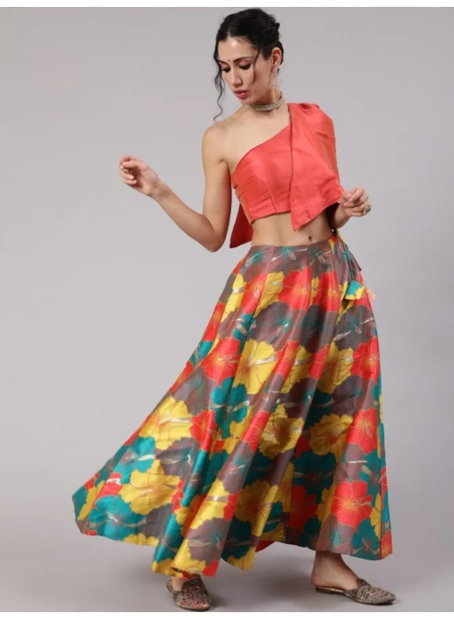 Aks  Multicolor Floral Print Lehenga With Blouse for Women | Best Price UAE
