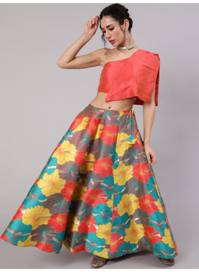 أيه كيه إس طقم ليجنج مطبوع بالزهور متعدد الألوان مع بلوزة - Image 1