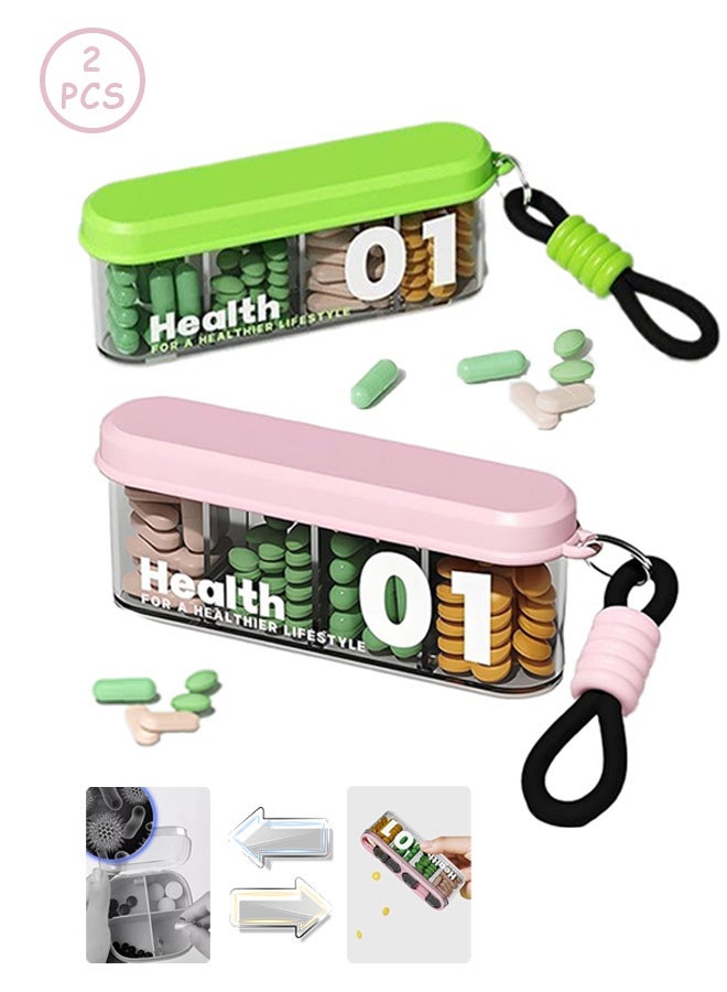 Photon 2 Pcs Portable Pill Dispenser Bottle, Vitamin Organizer with 4 Compartments, Holds Plenty of Supplements with Anti-Mixing & Wide Openings Design, Easy to Retrieve Meds - Image 1