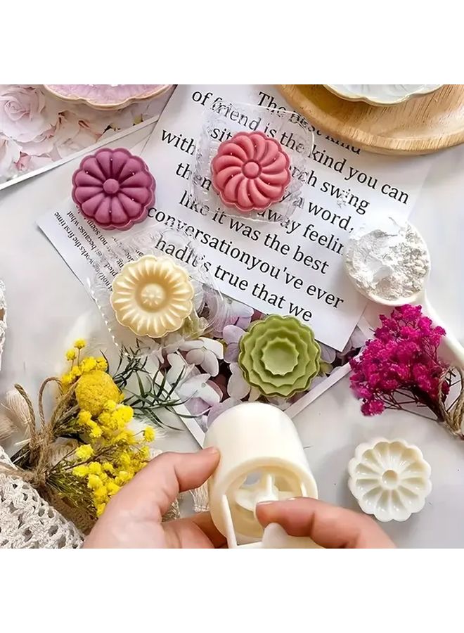White Flowers 7pcs Chrysanthemum Rose Mooncake Mold Nonstick Hand Pressed Baking Tool - Image 4