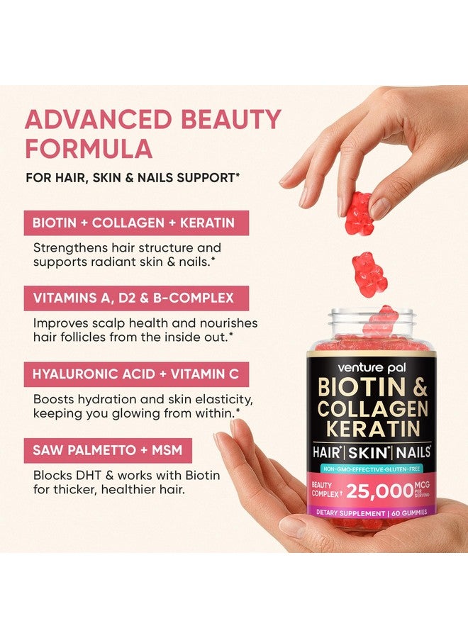 فينشر بال حلوى فينشر بال بيوتين مع الكولاجين والكيراتين - فيتامينات لدعم نمو الشعر وتقوية البشرة والأظافر للنساء والرجال - بيوتين ١٠٠٠٠ ميكروغرام | فيتامين ب المركب | بالميتو المنشاري - خالية من السكر، غير معدلة وراثيًا، ٦٠ قرصًا - Image 3