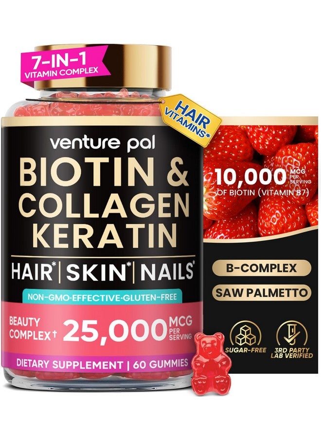 فينشر بال حلوى فينشر بال بيوتين مع الكولاجين والكيراتين - فيتامينات لدعم نمو الشعر وتقوية البشرة والأظافر للنساء والرجال - بيوتين ١٠٠٠٠ ميكروغرام | فيتامين ب المركب | بالميتو المنشاري - خالية من السكر، غير معدلة وراثيًا، ٦٠ قرصًا - Image 1