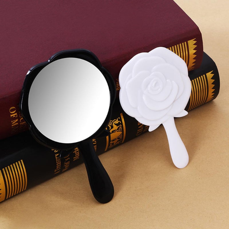 Portable Handheld Makeup Mirror Rose Shaped Vintage Vanity Mirror with Light Black White 2 Pack - Image 5
