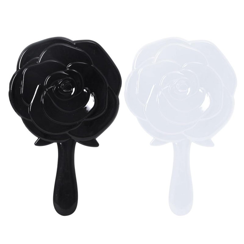 Portable Handheld Makeup Mirror Rose Shaped Vintage Vanity Mirror with Light Black White 2 Pack - Image 2