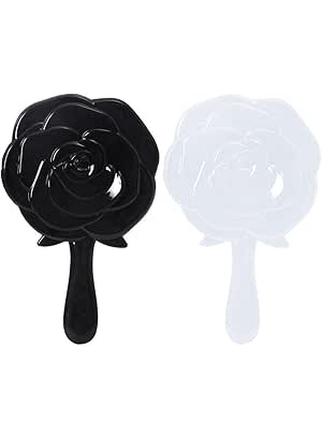 Portable Handheld Makeup Mirror Rose Shaped Vintage Vanity Mirror with Light Black White 2 Pack - Image 1