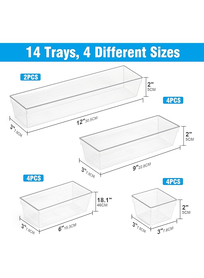 erorex 28Pcs Clear Plastic Drawer Organizers Tray For Makeup Storage 4 Size Storage Organizer Divider Trays For Kitchen Bathroom Makeup Utensils And Office - Image 5