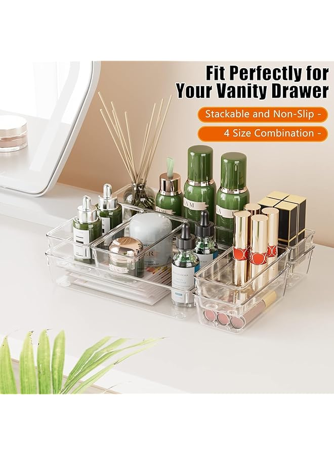erorex 28Pcs Clear Plastic Drawer Organizers Tray For Makeup Storage 4 Size Storage Organizer Divider Trays For Kitchen Bathroom Makeup Utensils And Office - Image 3