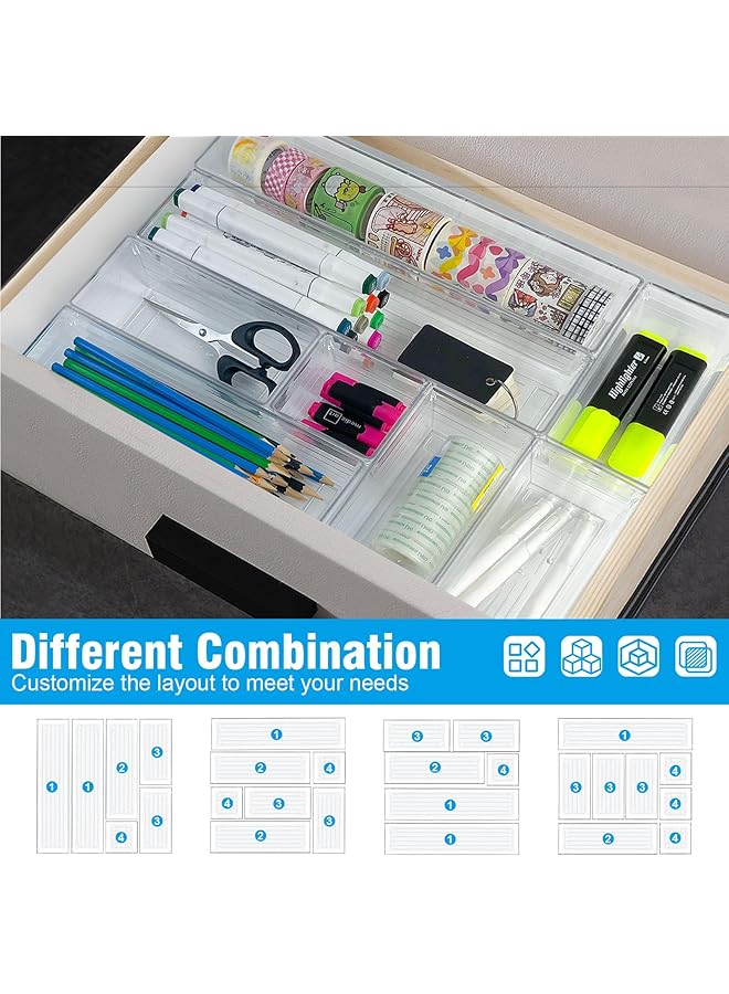erorex 28Pcs Clear Plastic Drawer Organizers Tray For Makeup Storage 4 Size Storage Organizer Divider Trays For Kitchen Bathroom Makeup Utensils And Office - Image 2