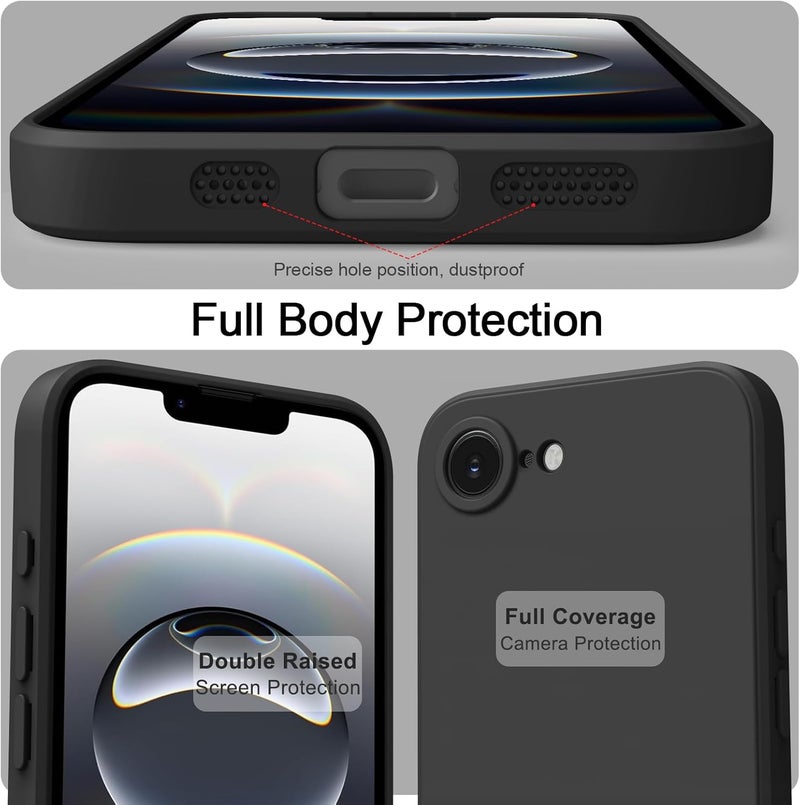 Demark Silicone Case for iPhone 16e/iPhone 17e, Slim Liquid Silicone 3 Layers Full Covered Soft Gel Rubber Phone Case Protective Cover for iPhone 16e/iPhone 17e Cover(Black) - Image 2