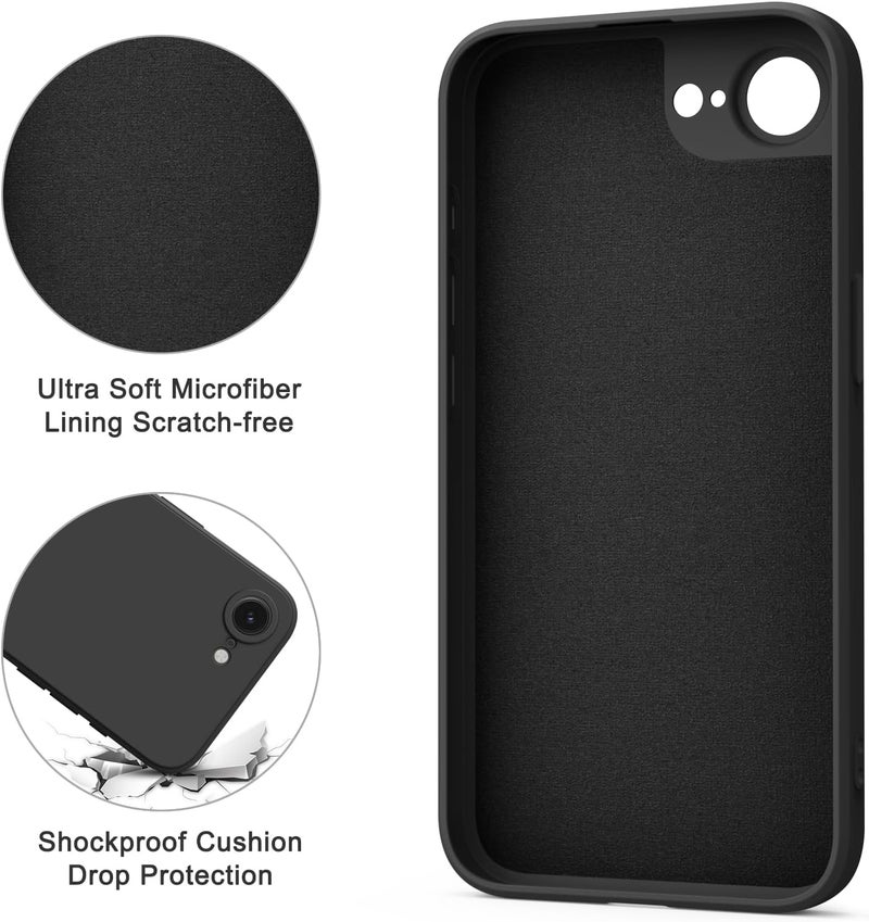 Demark Silicone Case for iPhone 16e/iPhone 17e, Slim Liquid Silicone 3 Layers Full Covered Soft Gel Rubber Phone Case Protective Cover for iPhone 16e/iPhone 17e Cover(Black) - Image 4