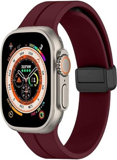 Compatible with Apple Watch Band 42mm 44mm 49mm 45mm Silicone + Magnetic D Clasp Sport Replacement Wristband for iWatch Series 8/Ultra/7/SE/6/5/4/3/2/1 (Wine Red)