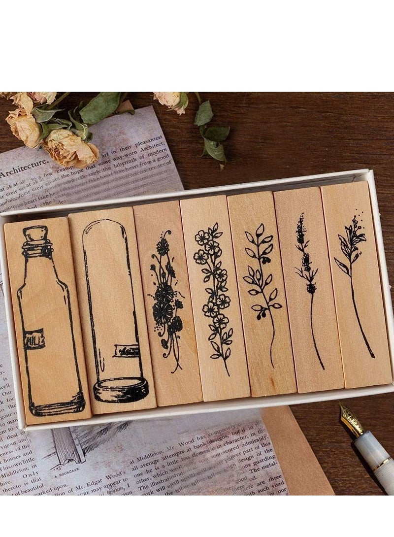 SYOSI Vintage Wooden Rubber Stamps, Plant Flower Decorative Mounted Stamp Set for DIY Craft, Scrapbook, Painting, Diary, Teaching and Card Making, Letters, and Scrapbooking - Image 1