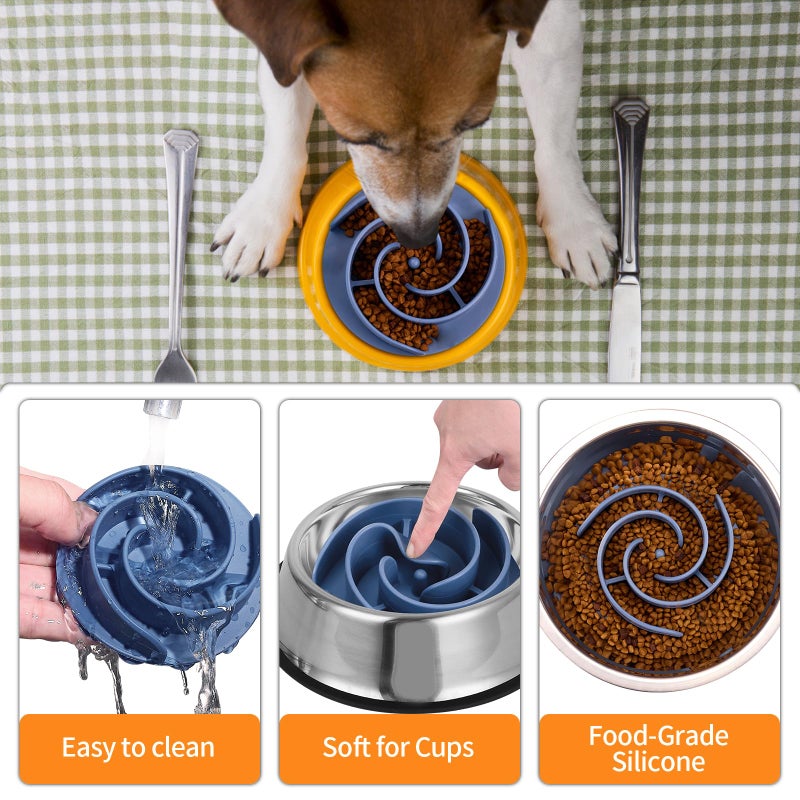 Bestalk Slow Feeder Dog Bowls Insert, Bestalk Soft Silicone Slow Eating Feeder Insert with Suction Cups for Small, Medium and Large Dogs, Fit into Basic and Elevated Dog Bowls, Dark Blue - Image 4