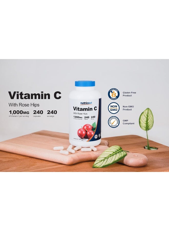 Nutricost Glutenfree Vitamin C With Rose Hips Supplement 1025Mg, 240 Capsules  - Image 3