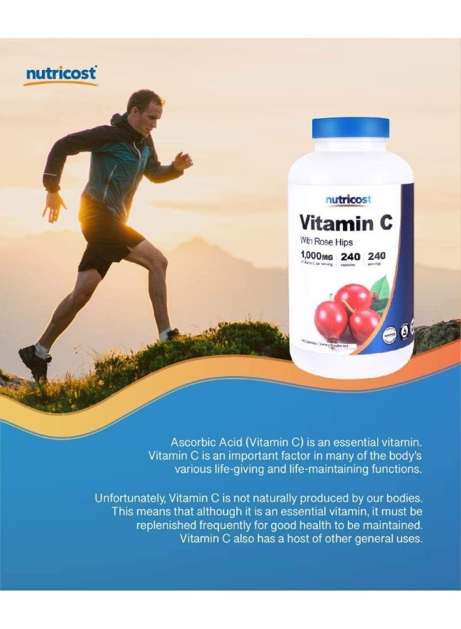 Nutricost Glutenfree Vitamin C With Rose Hips Supplement 1025Mg, 240 Capsules  - Image 4