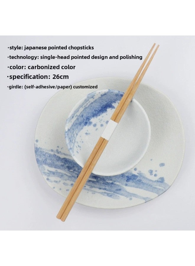 Disposable Sushi Cuisine Barbecue Custom High-grade Two-pointed Double-headed Bamboo Chopsticks Takeaway Manufacturers Japanese Chopsticks-Color:Custom Logo26cm Carbonized Tip (sticker/paper)  - Image 1
