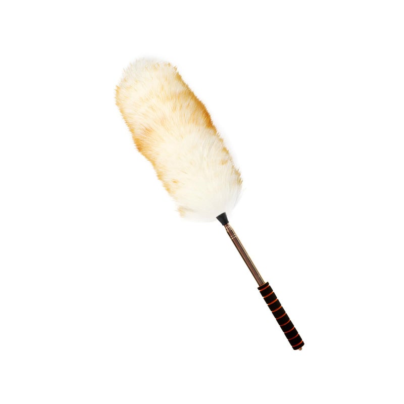 iHUFeather Lambs Wool Extendable Household Cleaning Duster 64 Wall Duster Cleaner with Stainless Steel Long Handle and Extension Pole for Cleaning High Ceiling Fan Interior Roof YellowWhite