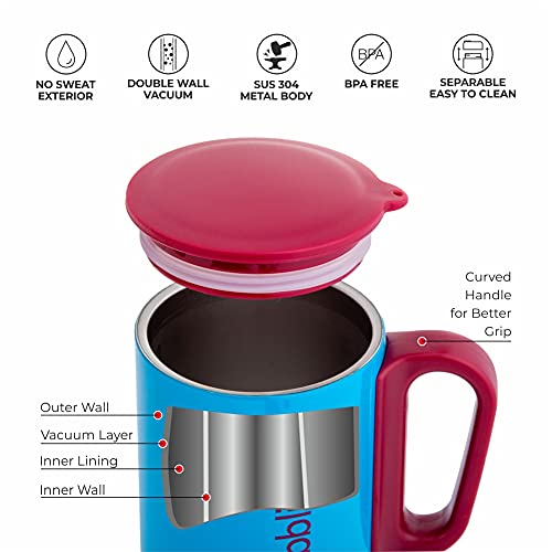 DUBBLIN Polo Stainless Steel Unbreakable Tea Coffee Mug Double Wall with Handle and Lid, Wide Mouth Mug Keeps Beverages Hot & Cold Capacity 270 ML Blue - Image 3
