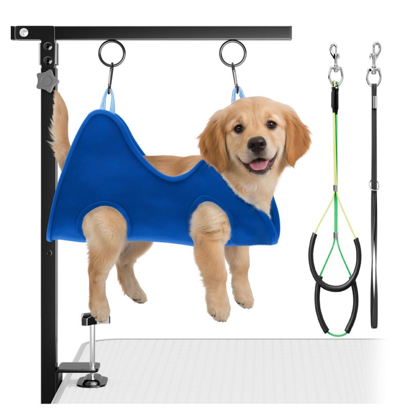 pickpiff Adjustable Foldable Dog Grooming Arm with Clamp, 26â€“40 in Height, Safety Hammock & No-Sit Holders, Grooming Restraint for Small & Medium Dogs - Image 1
