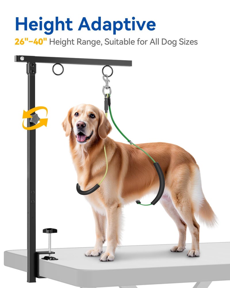 pickpiff Adjustable Foldable Dog Grooming Arm with Clamp, 26â€“40 in Height, Safety Hammock & No-Sit Holders, Grooming Restraint for Small & Medium Dogs - Image 4