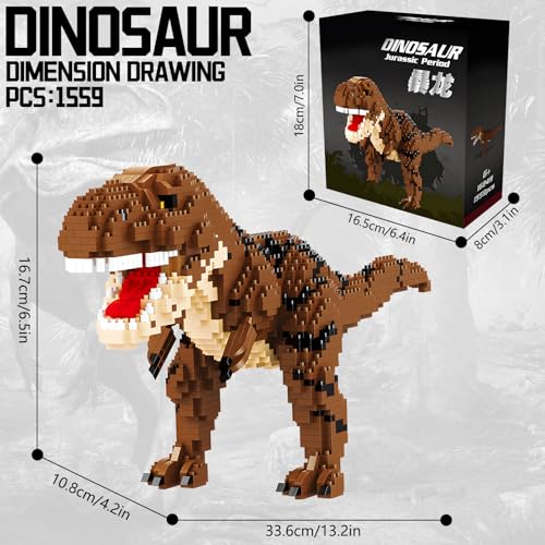 CSNRHG Dinosaur Tyrannosaurus Building Blocks Model Decor Micro Mini Blocks Toy Birthday for Age 6 Children Adults Teens 1559 Pieces - Image 5