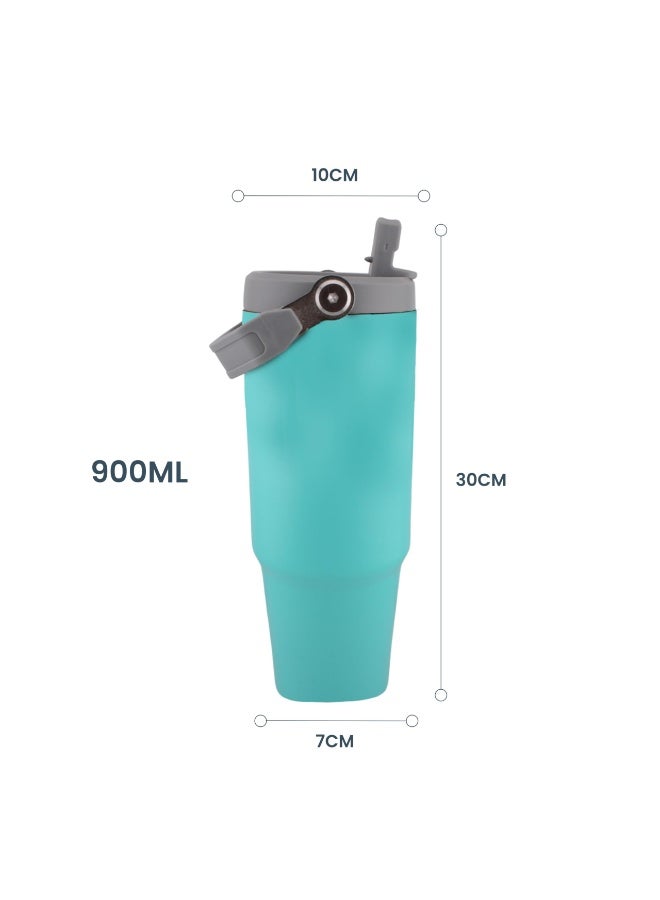 BrainGiggles 30oz Insulated Travel Cup with Handle, Stainless Steel Double Wall Vacuum Tumbler with Straw & Lids Reusable Water Bottle Trave for Water Iced Tea Coffee - Turquoise - Image 4
