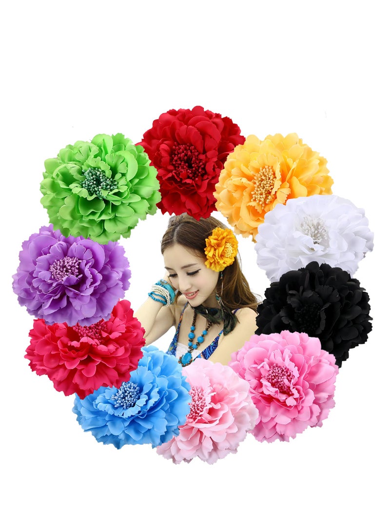 10 قطع مقاطع شعر زهرة الشيفون الملونة للنساء بروش زهرة الفاوانيا الاصطناعية لحفل الزفاف - Image 1