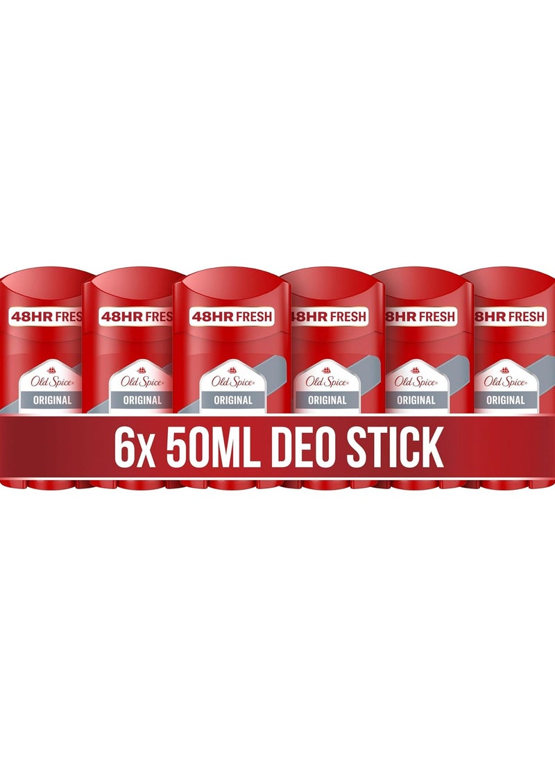 Old Spice Original Deodorant Stick for Men, 6 x 50 ml, 48H Fresh, Long-Lasting Fragrance in Perfume Quality, 0% Aluminium  - Image 2