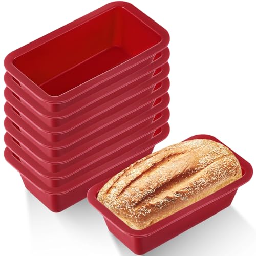 Willinglong 8 Pcs Silicone Mini Loaf Pan Silicone Bread Loaf Pan Rectangle Baking Molds Non Stick for Mini Cake Homemade Bread and Meatloaf Red 61 x 33 x 18 Inch - Image 1