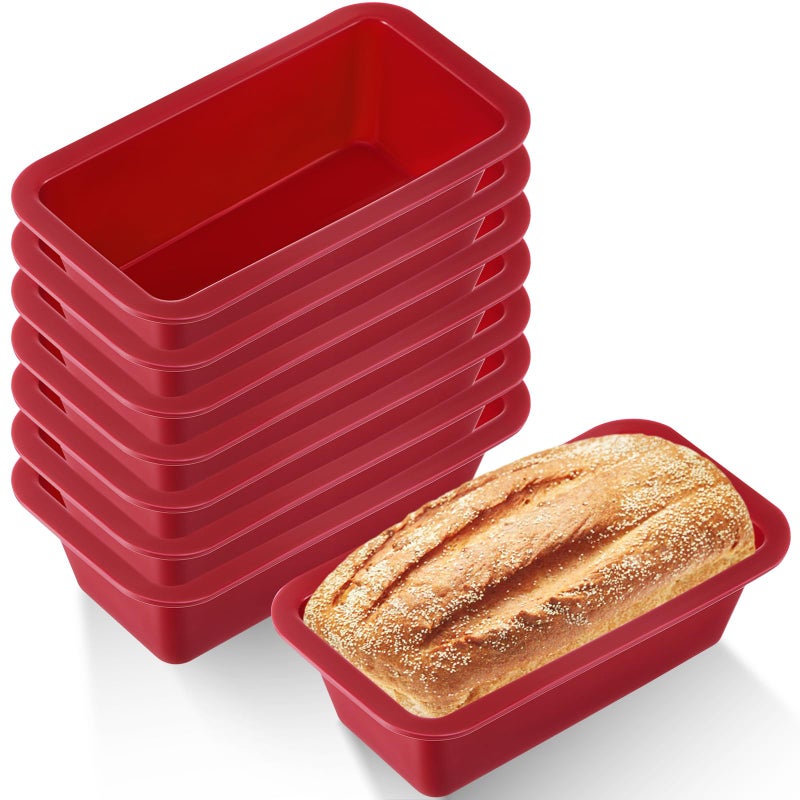 Willinglong 8 Pcs Silicone Mini Loaf Pan Silicone Bread Loaf Pan Rectangle Baking Molds Non Stick for Mini Cake Homemade Bread and Meatloaf Red 61 x 33 x 18 Inch - Image 2