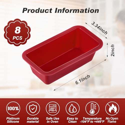 Willinglong 8 Pcs Silicone Mini Loaf Pan Silicone Bread Loaf Pan Rectangle Baking Molds Non Stick for Mini Cake Homemade Bread and Meatloaf Red 61 x 33 x 18 Inch - Image 3