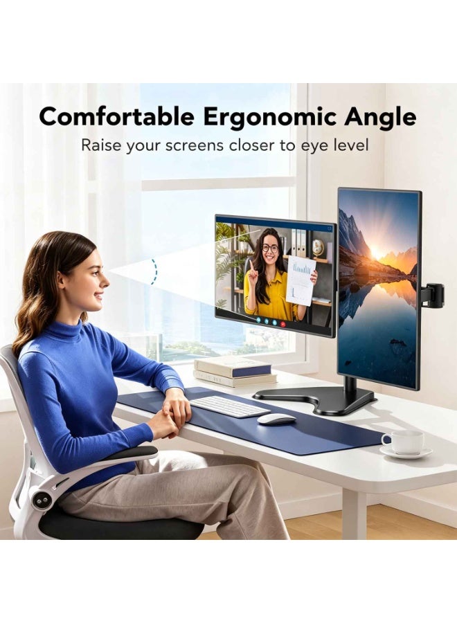 32 Inches Dual Monitor Stand,Up to 17.6lbs Per Arm,Free Standing Dual Monitors Mount for 2 Screens,Fully Adjustable Dual Monitor Stand,for Desk with Tilt, Swivel, Rotation - Image 4