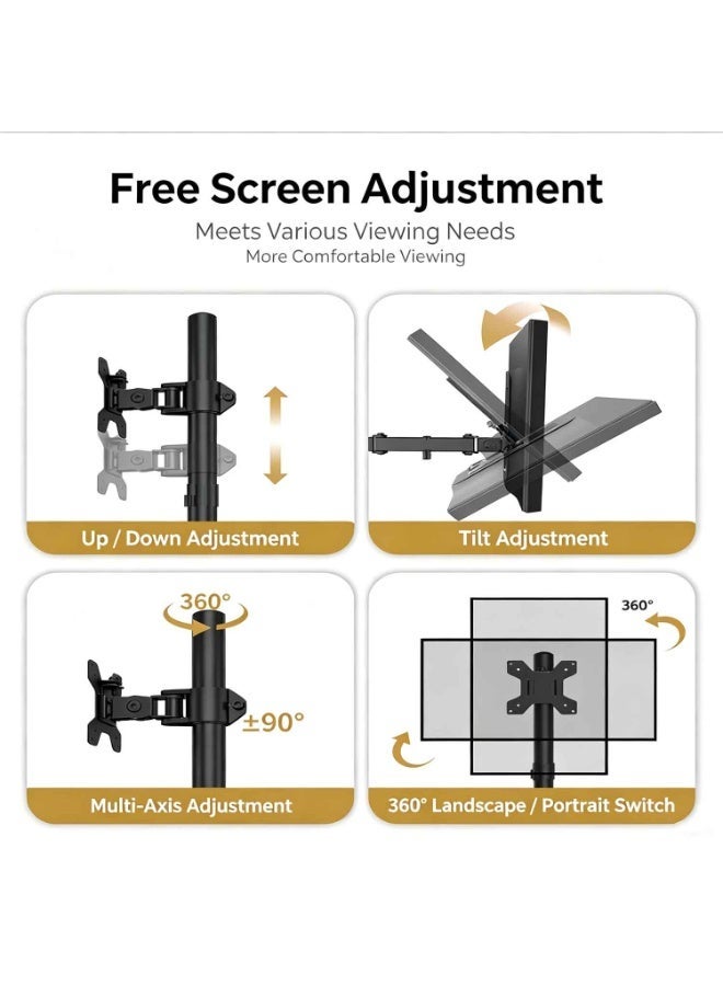 32 Inches Dual Monitor Stand,Up to 17.6lbs Per Arm,Free Standing Dual Monitors Mount for 2 Screens,Fully Adjustable Dual Monitor Stand,for Desk with Tilt, Swivel, Rotation - Image 5