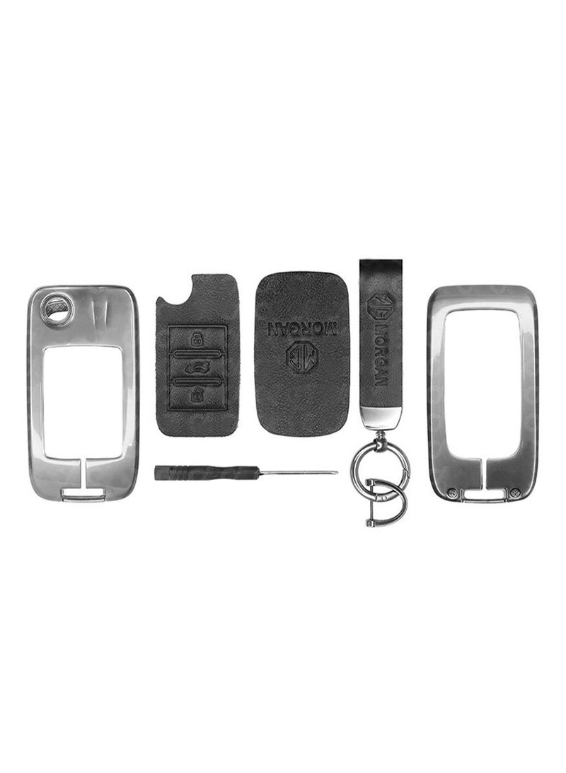 Service Zone Metal Real Leather Case For MG Remote Head Flip Key 3 Buttons Black  - Image 2
