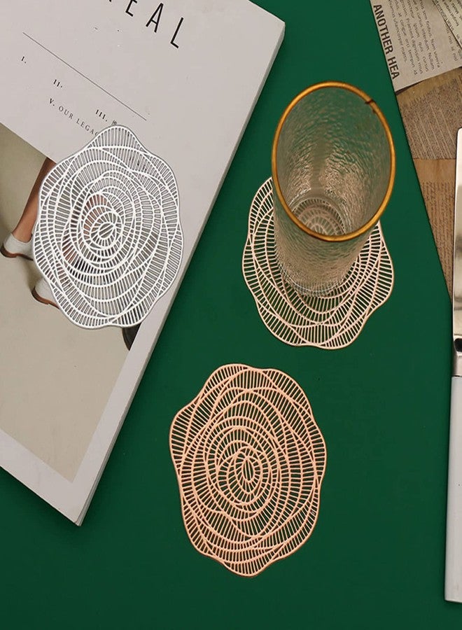 Lyellfe 20 Pack Gold Pressed Vinyl Placemats, 15 Inch Metallic Non-Slip Washable PVC Chargers Placemat, Including 10 Placemats and 10 Coasters for Dining Table, Wedding, Party, Rose Flower Shape - Image 5