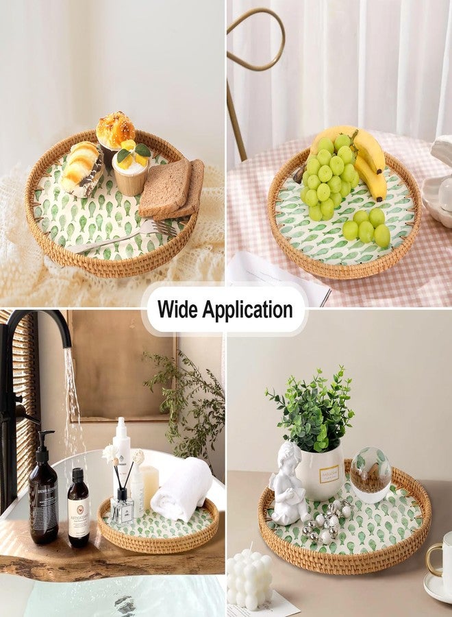 Tynulox Round Rattan Tray with Mother of Pearl Inlay, Rattan Serving Tray for Coffee, Bread, Fruits, Decorative Wicker Tray for Table Decor, Home Decor, Kitchen Island Decor (Round Green Fish, 11.8") - Image 2