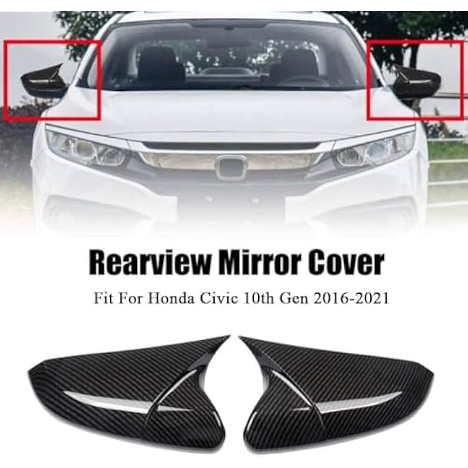 rayihni Civic Carbon Fiber Printing Chrome Plated Car Door Side Mirror Cover Trim Abs Material For Honda 10Th Gen Civic 2016 2017 2018 2019 2020 2021 - Image 3